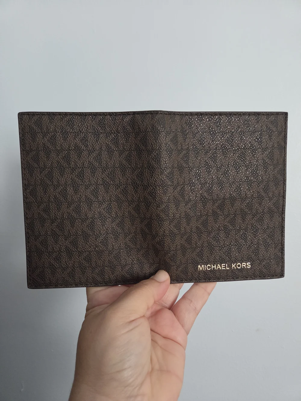 Michael Kors Brown Monogram Card & Passport Cover with Gold Logo